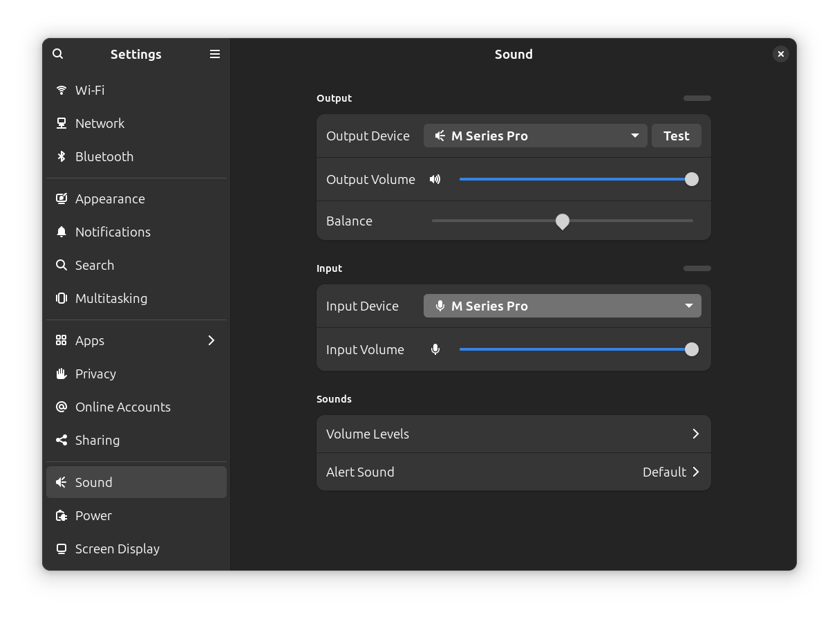 Gnome Sound Settings Dialog