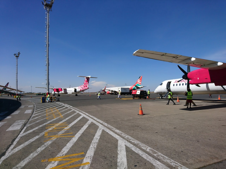 Boarding small turbo-prop airplane