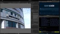 Screenshot of desktop of Darktable, OpenCode and Vim editor