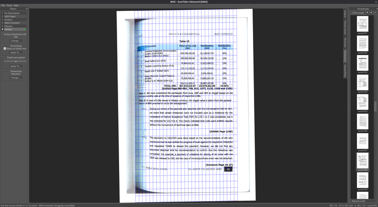 Cleaning up and dewarping scanned document with ScanTailor