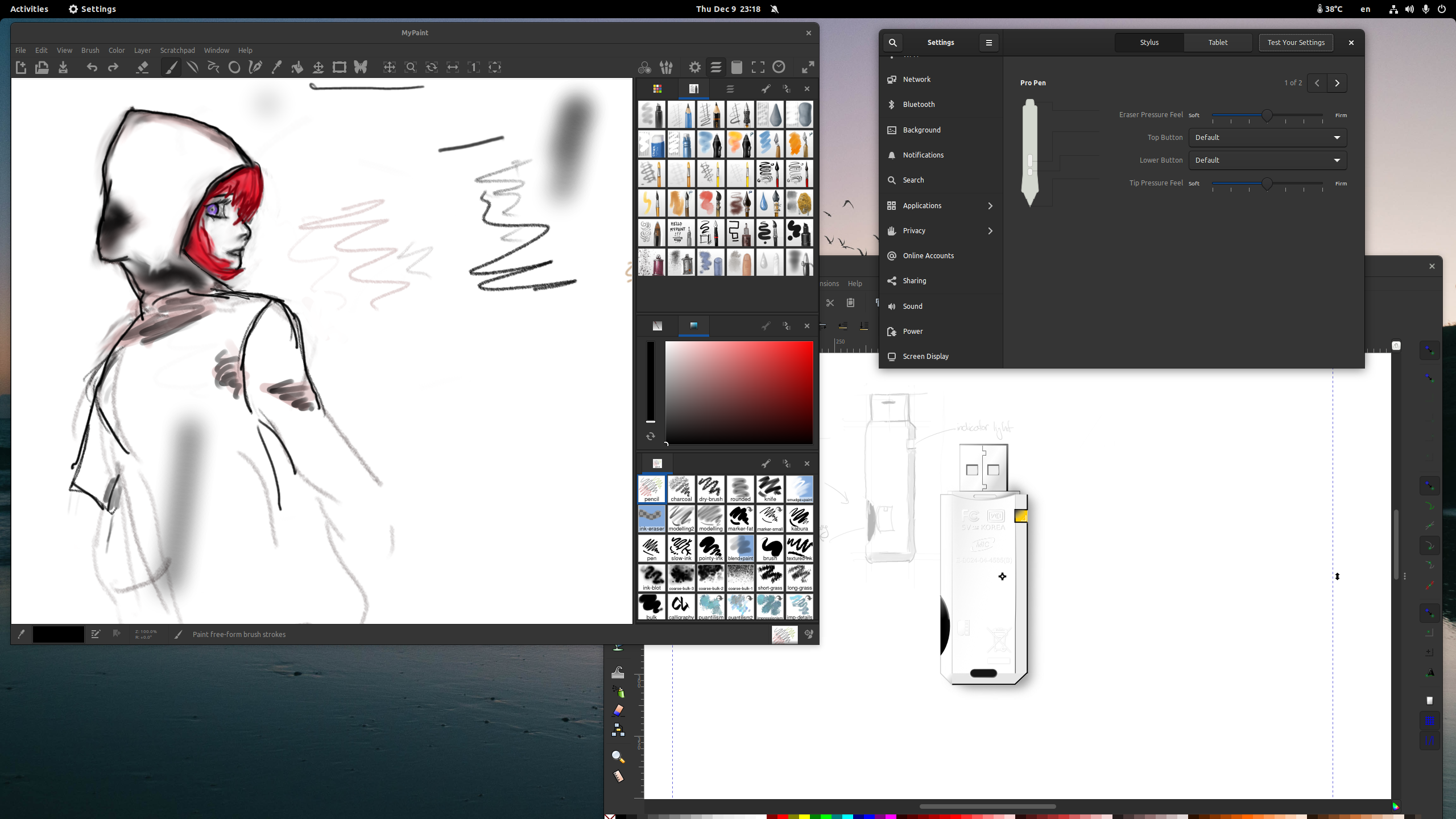 MyPaint, Wacom Settings and Inkscape