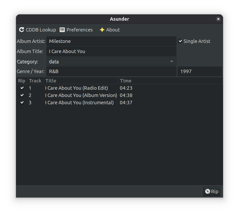 Asunder an application to extract and digitize music from compact audio discs 