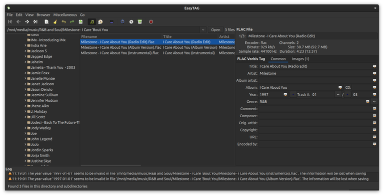 Easytag music file metadata editor