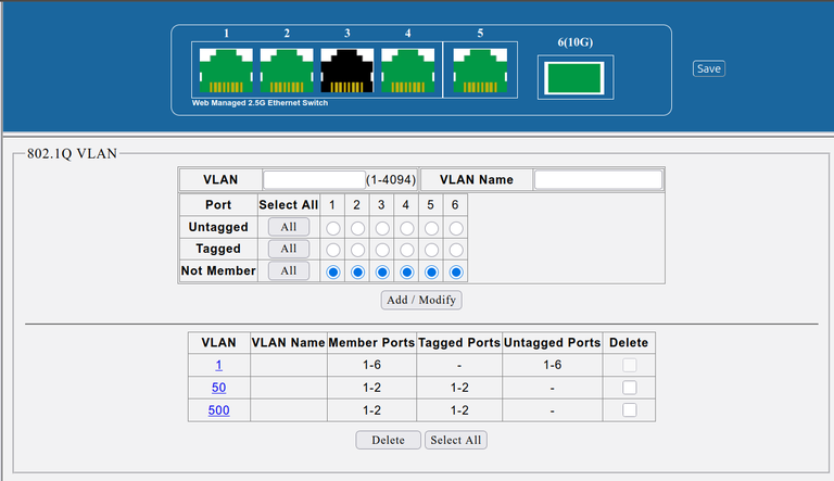 DMS-F106TS VLAN settings