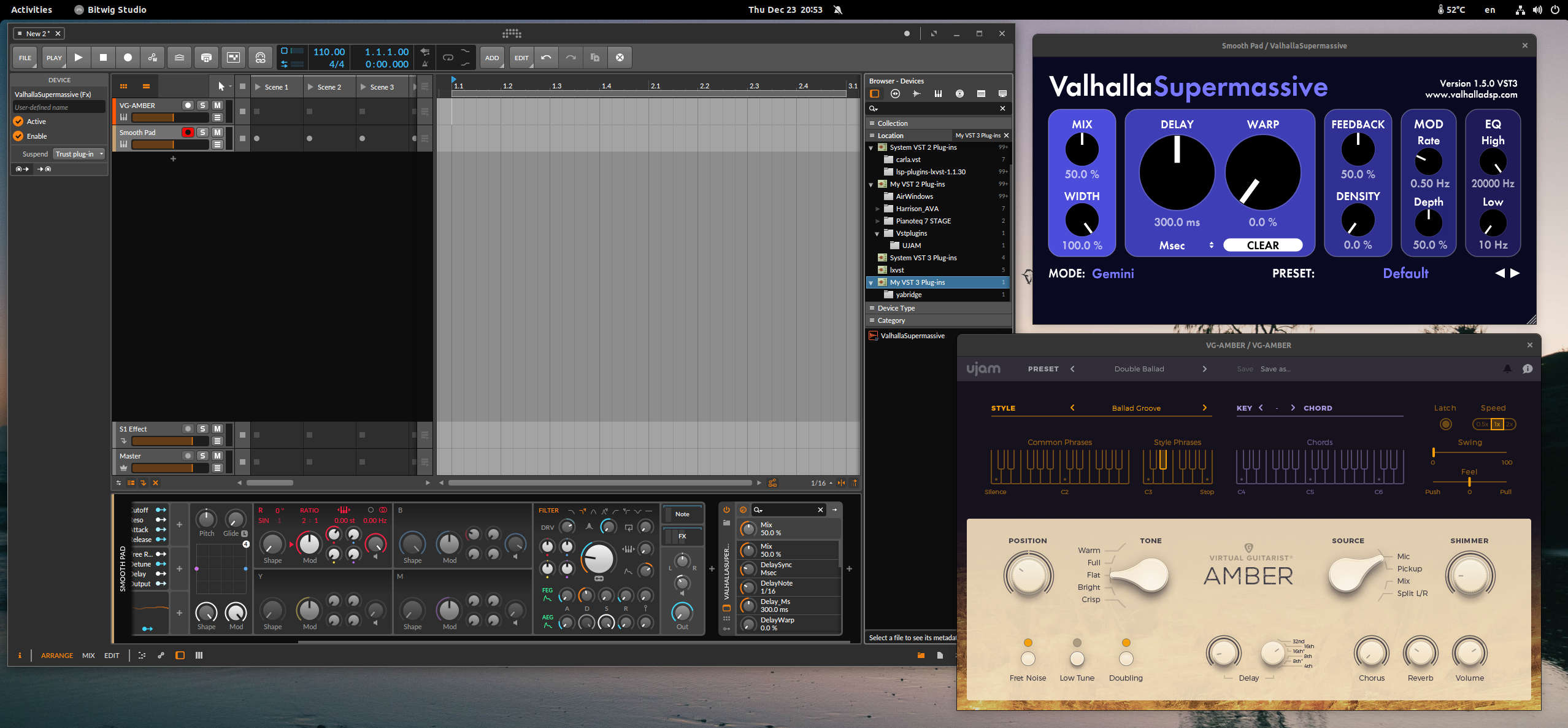 Bitwig, UJAM Amber and Valhalla Supermassive VST3